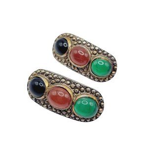 Vintage Tibetan Style 80's Glass Earrings (A354)